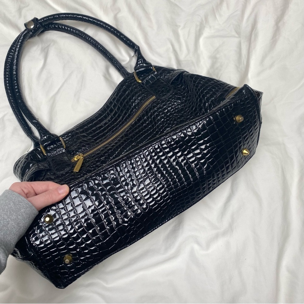 Vecceli Italy Faux Crocodile Embossed Handbag black gold - Picture 4 of 9